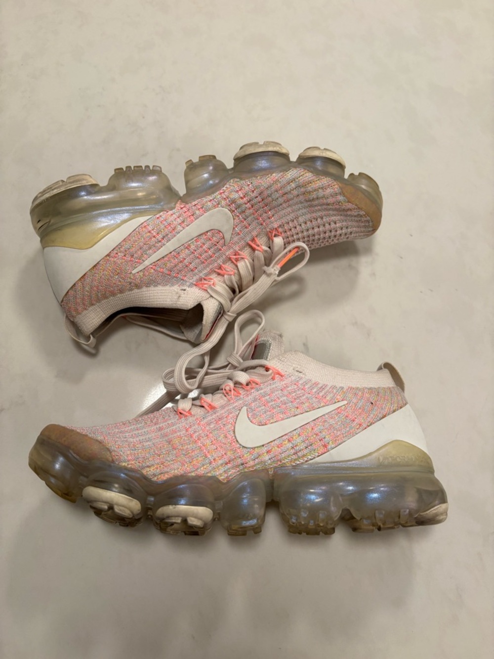 Nike Women's Pink Multi Vapormax Flyknit Athletic Shoes